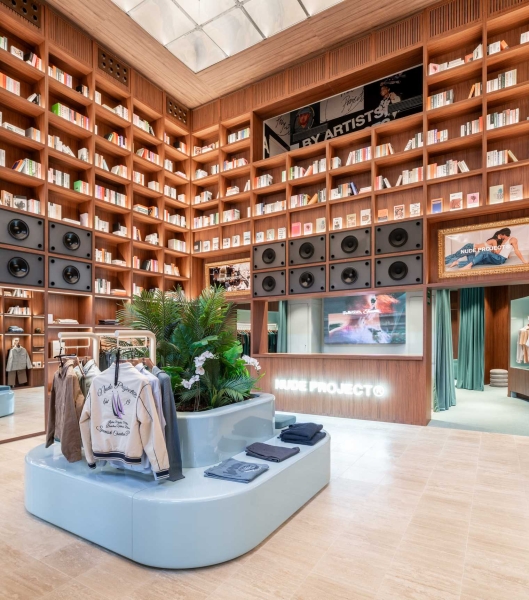 19-Foot-High Wooden Bookshelves And A DJ Booth For A New Streetwear Store