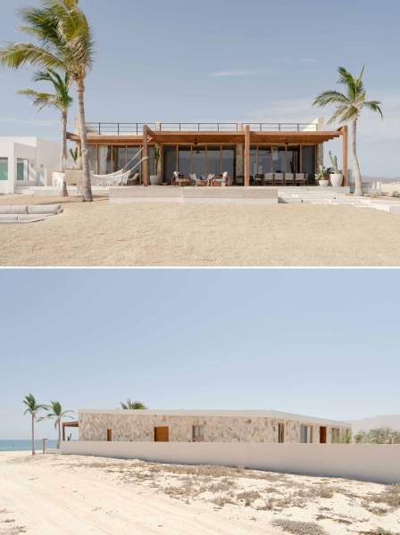 A Stone Covered Home That Surrounds A Central Courtyard With Sunken Seating