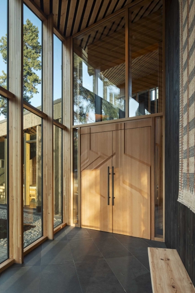 A Warm Wood Interior Contrasts With The Black Charred Cedar Exterior At This Ranch Lodge In Oregon