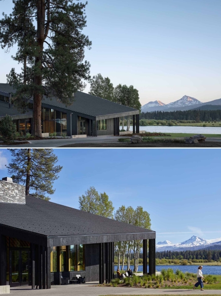 A Warm Wood Interior Contrasts With The Black Charred Cedar Exterior At This Ranch Lodge In Oregon