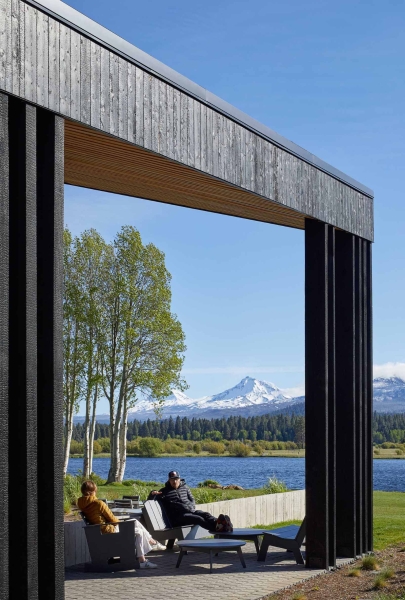 A Warm Wood Interior Contrasts With The Black Charred Cedar Exterior At This Ranch Lodge In Oregon