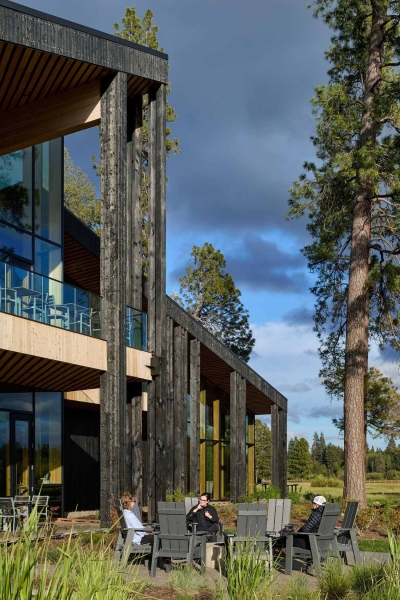 A Warm Wood Interior Contrasts With The Black Charred Cedar Exterior At This Ranch Lodge In Oregon