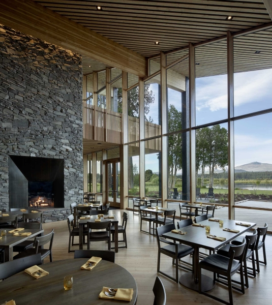 A Warm Wood Interior Contrasts With The Black Charred Cedar Exterior At This Ranch Lodge In Oregon