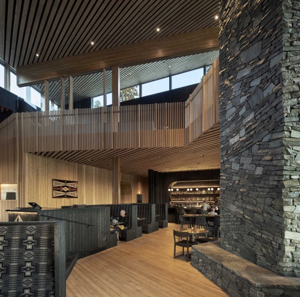 A Warm Wood Interior Contrasts With The Black Charred Cedar Exterior At This Ranch Lodge In Oregon