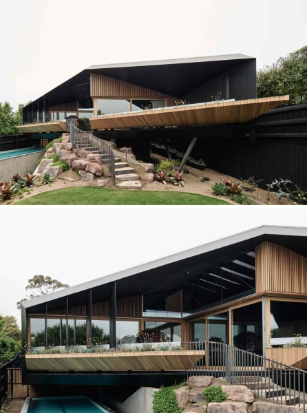A beachside boardwalk reimagined as the spine of a modern home