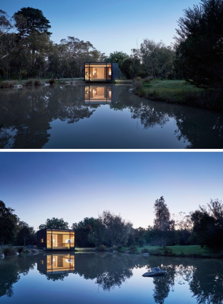 A slow living cabin where fold-out walls transform the space from studio to home