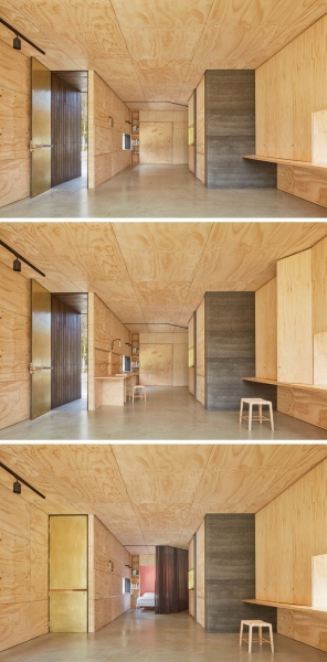 A slow living cabin where fold-out walls transform the space from studio to home