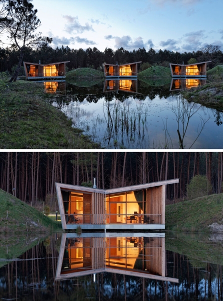 At Night, These Wood Cabins Glow Like Lanterns