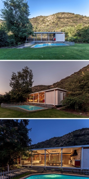 This mid-century modern inspired pool house design turns entertaining into an art form