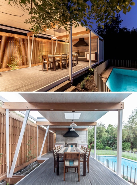 This mid-century modern inspired pool house design turns entertaining into an art form