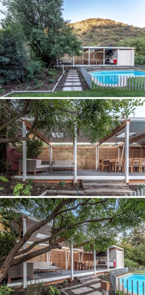 This mid-century modern inspired pool house design turns entertaining into an art form