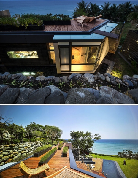 This modern stone house looks like it grew from the earth itself