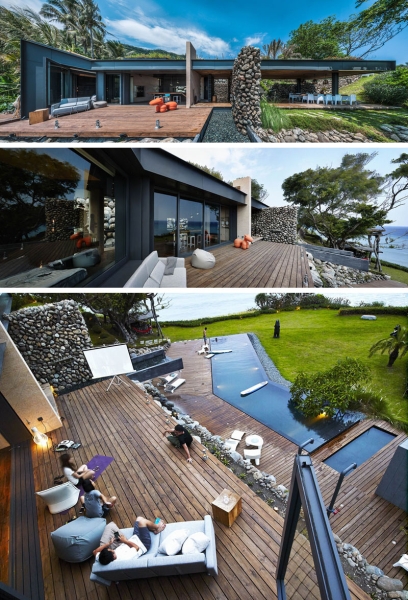 This modern stone house looks like it grew from the earth itself