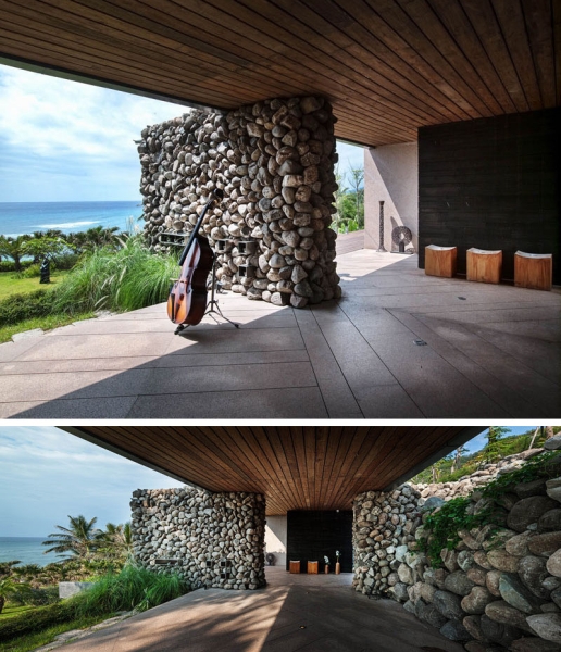 This modern stone house looks like it grew from the earth itself