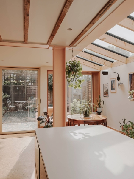 Pink Steel and Cork Flooring Bring Warmth and Personality To A New Garden Extension