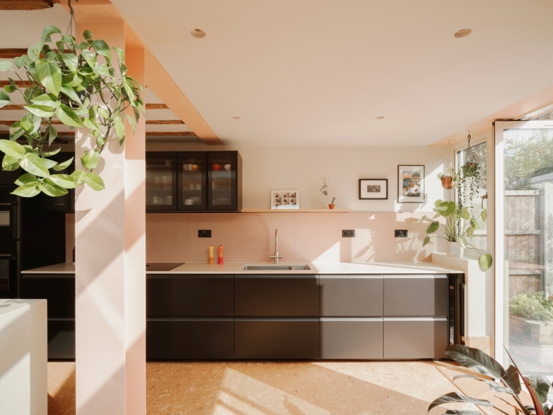 Pink Steel and Cork Flooring Bring Warmth and Personality To A New Garden Extension