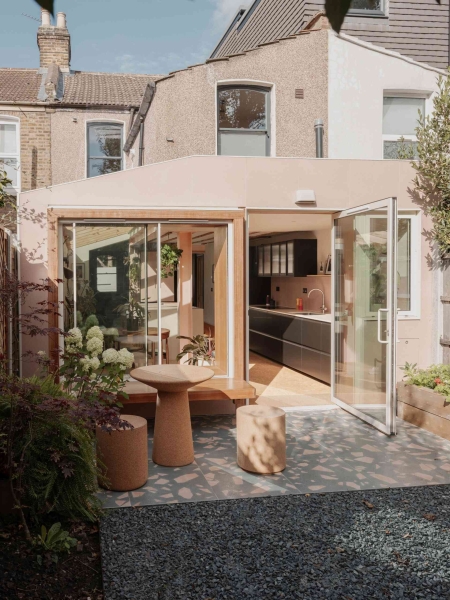 Pink Steel and Cork Flooring Bring Warmth and Personality To A New Garden Extension