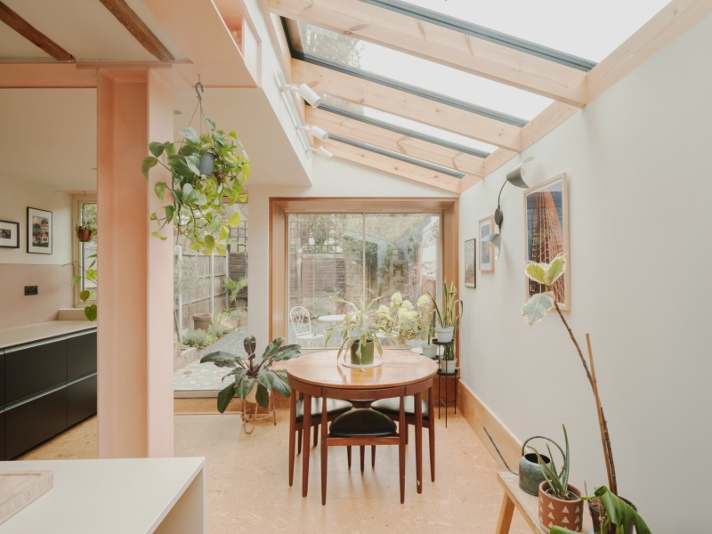 Pink Steel and Cork Flooring Bring Warmth and Personality To A New Garden Extension