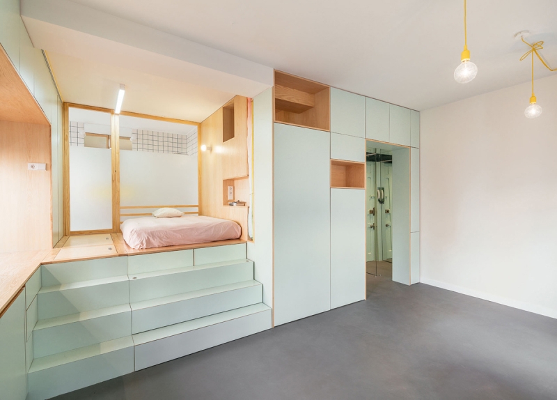A Pocket Sized Home with a Raised Bedroom and Plenty of Storage