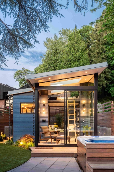 This Backyard Reading Shed Includes a Loft Bed and a Wallpapered Ceiling