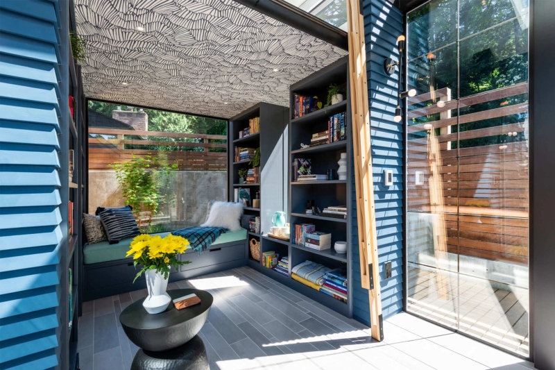 This Backyard Reading Shed Includes a Loft Bed and a Wallpapered Ceiling