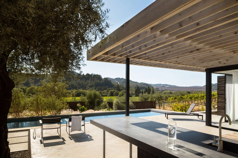 The Pool House That Uses Old Vineyard Stakes to Create Privacy and Views